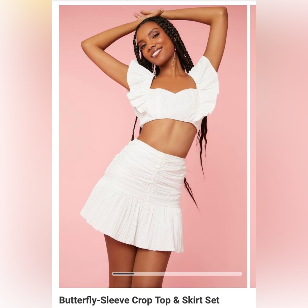 FOREVER 21 Butterfly sleeve crop top and skirt set (S)